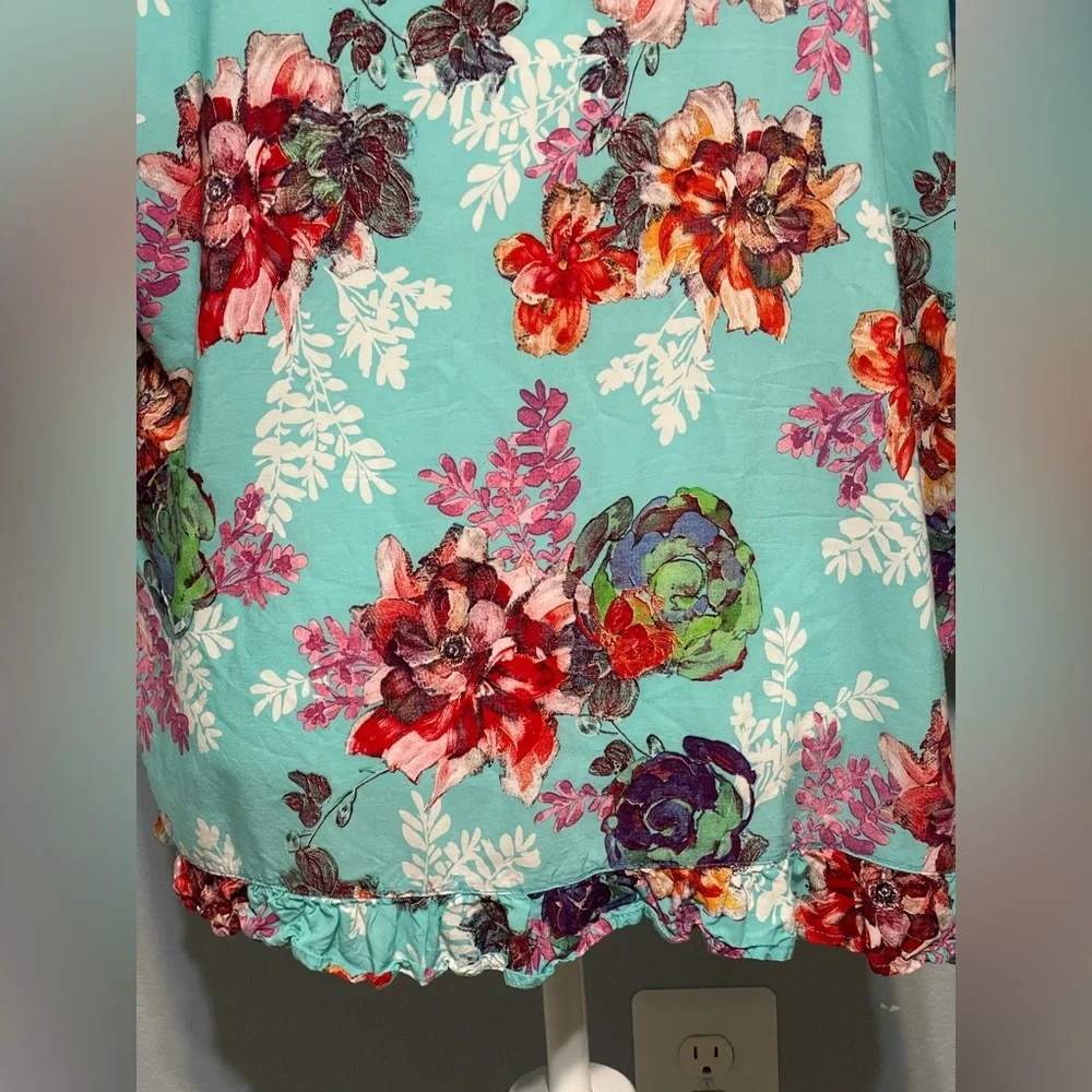 Calessa Boho Patchwork Floral Button Front Tunic Shirt Embroidered Sleeves 2X - Picture 5 of 9